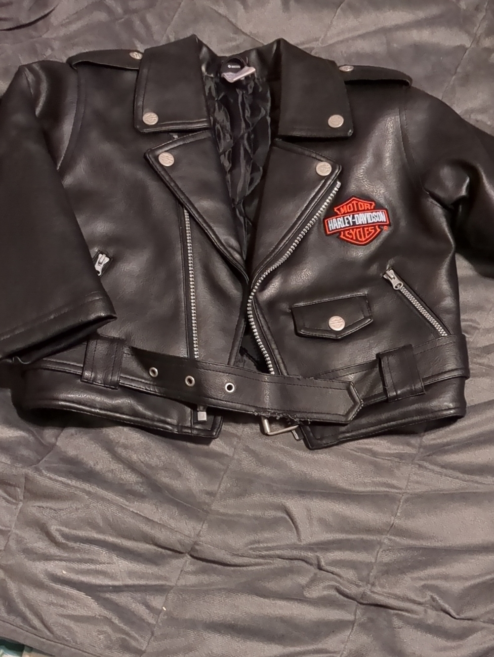 Kids Harley-Davidson Black Leather Moto Jacket with Red Patch